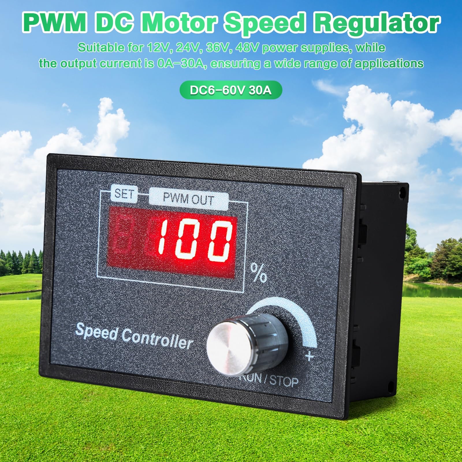 DEWIN DC Motordrehzahlregler 6-60V 30A - PWM Geschwindigkeitsregler Mit Start/Stopp Schalter