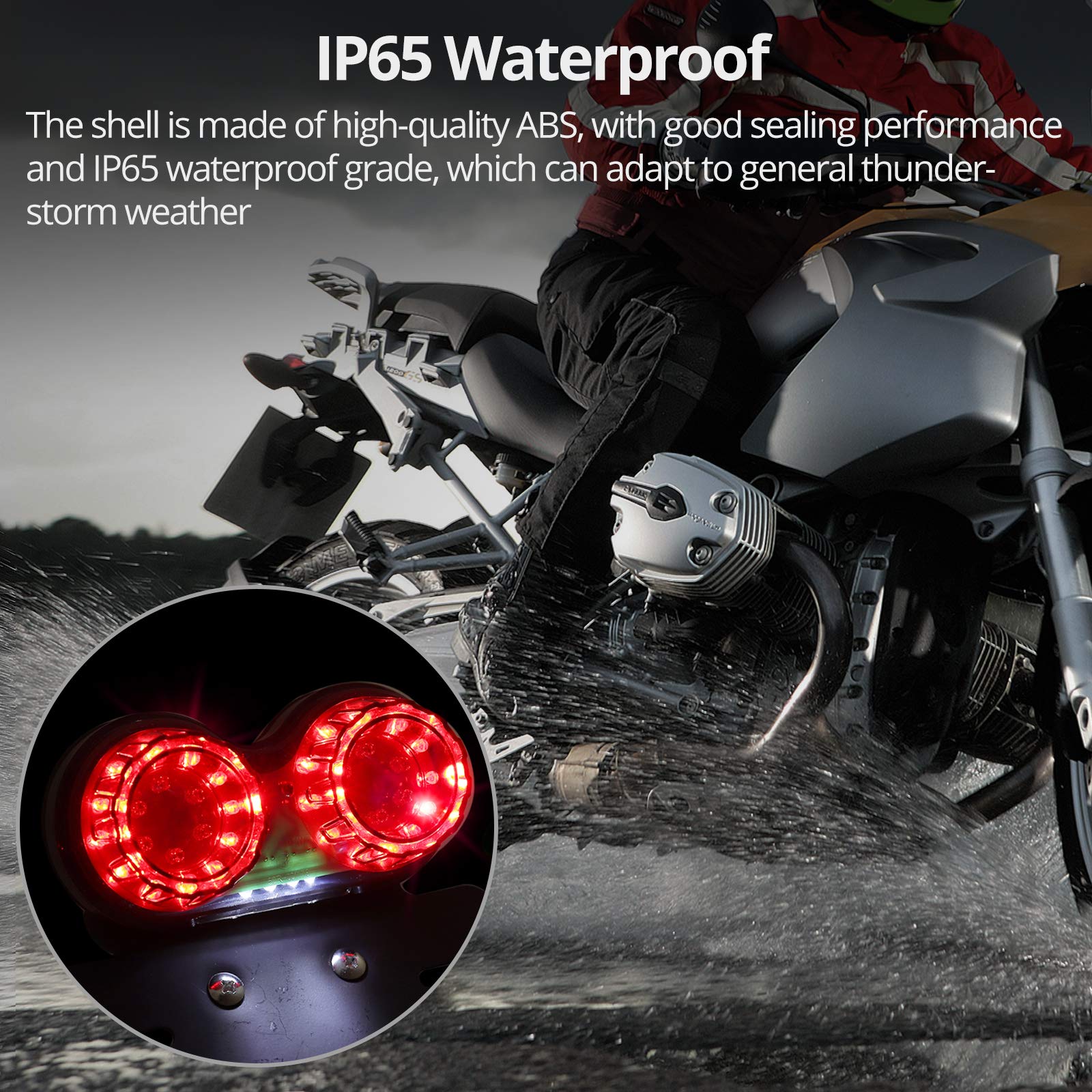 Justech Feu Arrière Moto 40 LEDs E-Mark - Clignotants Intégrés Feu Stop Plaque IP65 12V