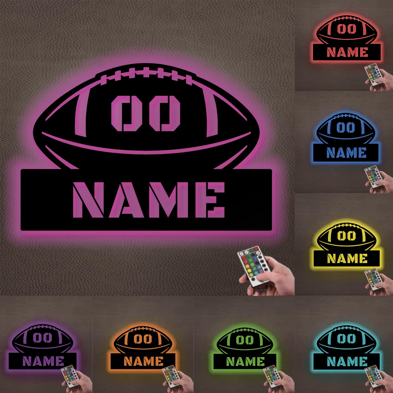 Personalised Soccer Metal Wall Art Light -Custom Name Sport Metal Monogram Sign with LED Lights - Custom Name & Number Football Night Lamp - Gifts for Soccer Fans-16 Light Colours