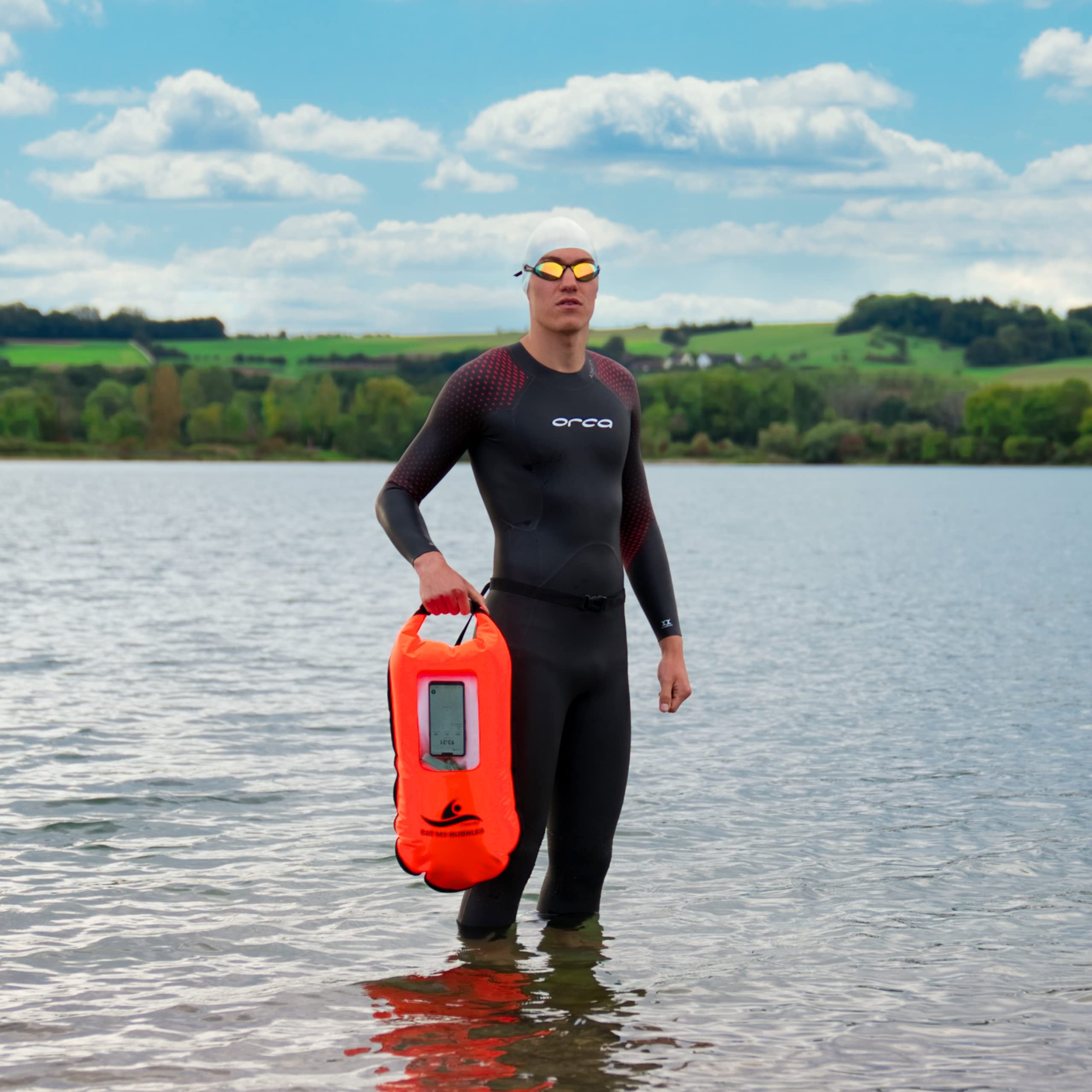 crea-do Boa da nuoto per adulti con sacchetto asciutto integrato, finestra del cellulare, fischietto di emergenza, capacità 28 l, per nuotare in acqua aperta e triathlon, snorkeling, sport acquatici