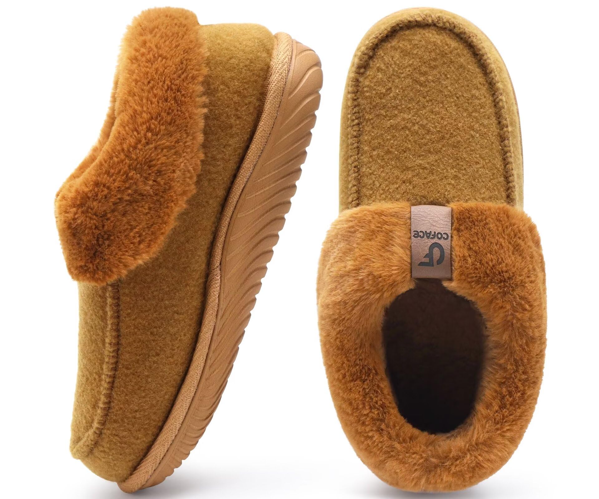 COFACE Pantofole Donna Invernali Peluche Pelle Pantofola Chiuse Calde Feltro Ciabatte da Casa Comode Memory Foam Slippers Antiscivolo Suola