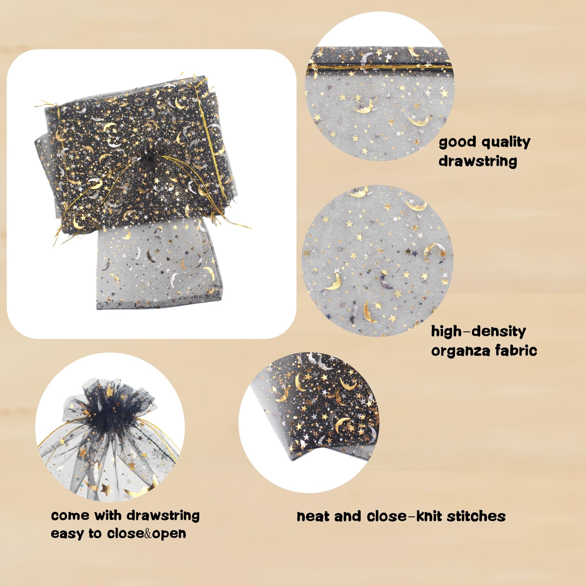 100 Moon Star - Bolsa de regalo de organza con cordón para boda, bolsa de regalo