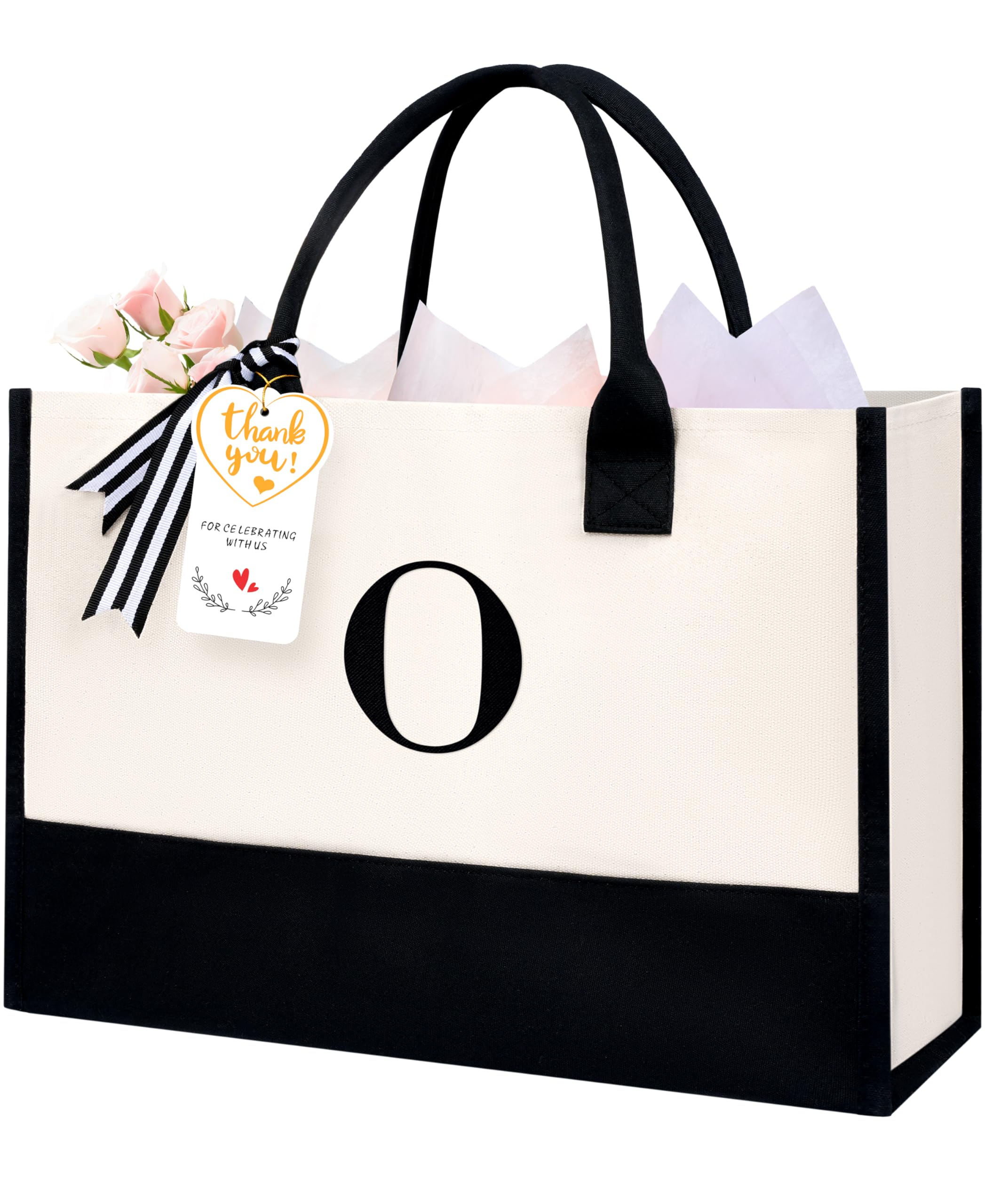 BAGAIL Initial Tote Bag, Personalized Birthday Gifts for Women, Teacher, Friends, Mom, Wedding, Monogrammed Beach Bag(Ivory-1pcs, O)