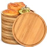 AWIZOM 12 Pcs Round Bamboo Serving Trays Bamboo Charcuterie Board Round Wooden Serving Platter Wood Fruit Bread Salad Plates with Groove for Kitchen Counter Home Dining Coffee Table(11.81 Inch)