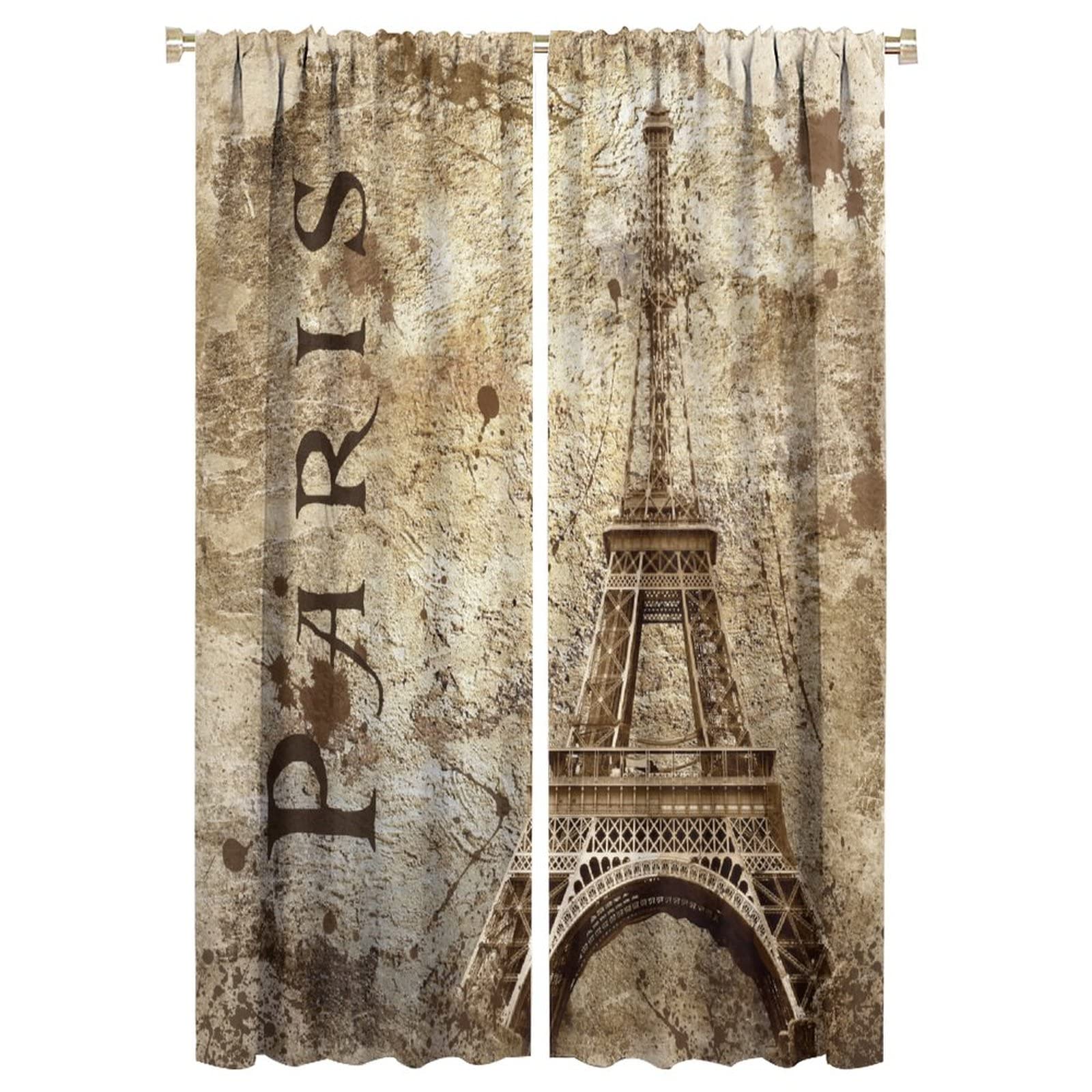 JESTRONRY Eiffel Tower Curtains,Vintage France Paris Famous Landmarks Printed Window Drapes 2 Panel Set for Living Room Bedroom Kitchen Cafe W42xL63in