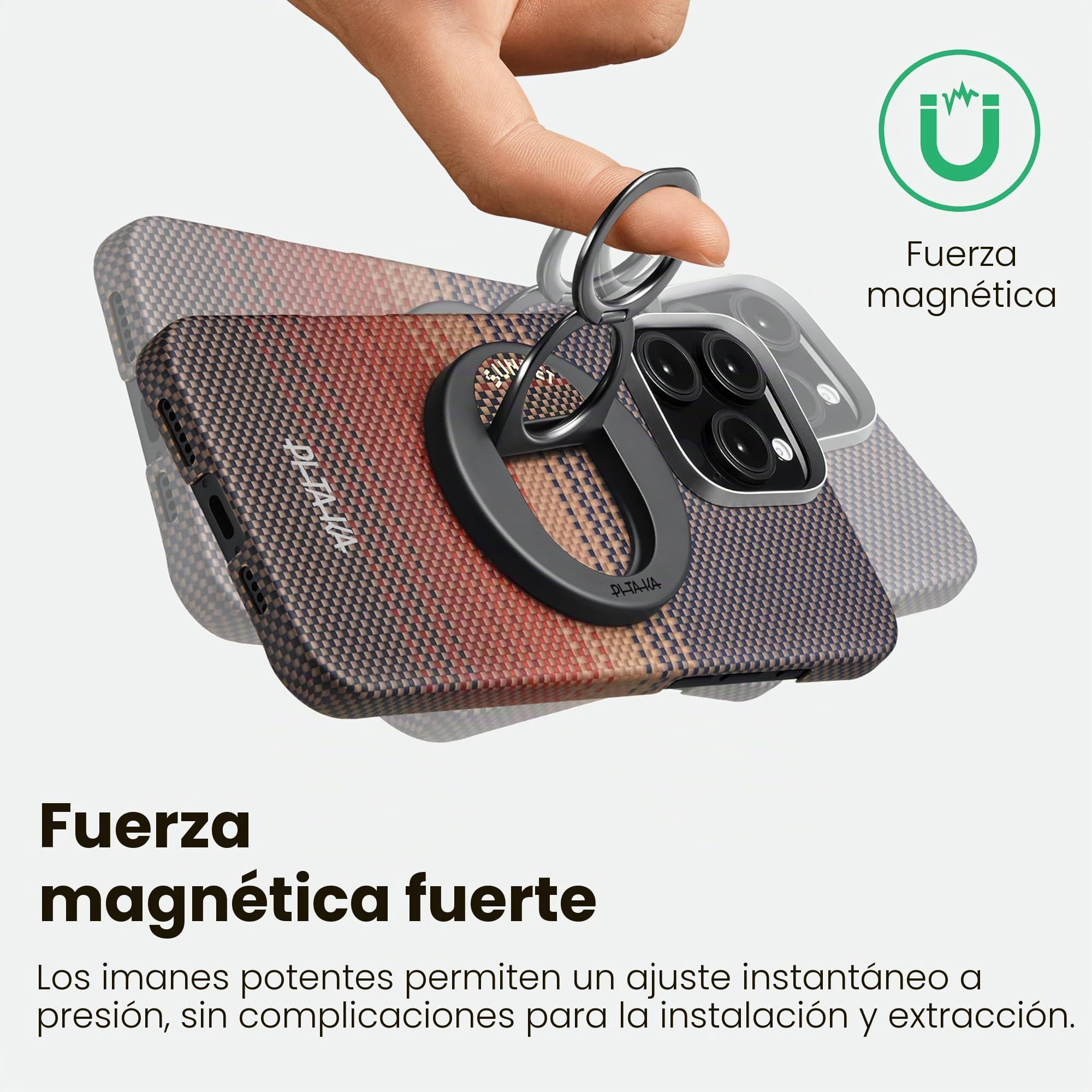 PITAKA Soporte magnético para anillo de teléfono compatible con anillo MagSafe para iPhone 15/14/13/12 [MagEZ Grip]