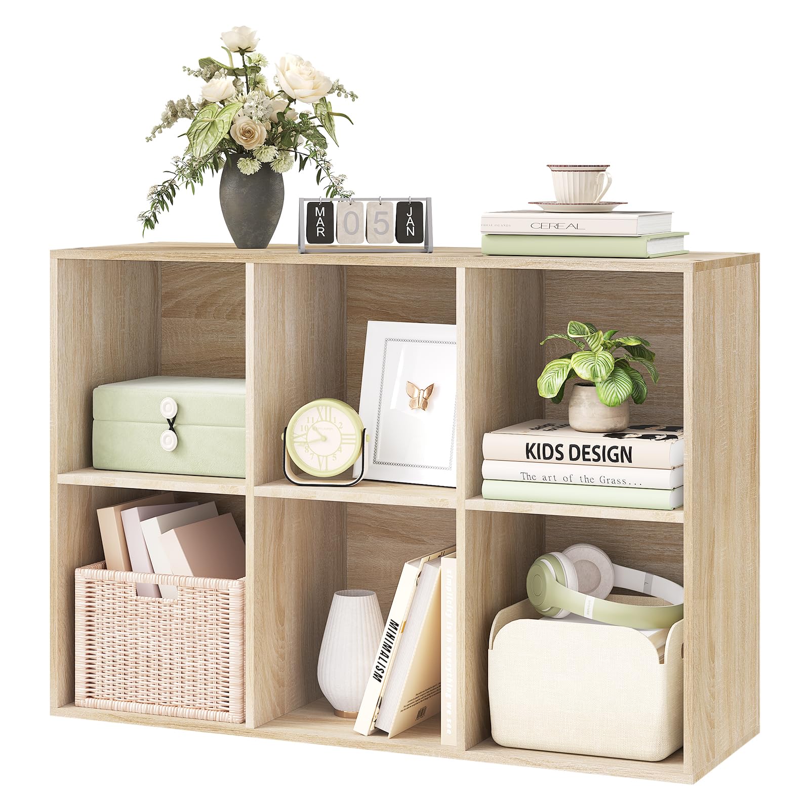WOLTU Libreria con 6 Cubos Abiertos, Estanteria para Libros y Exposición, Mueble Estanteria para Oficina, Estudio Juvenil y Salón, 60x29,5x89cm, Roble Claro, SK002hei3