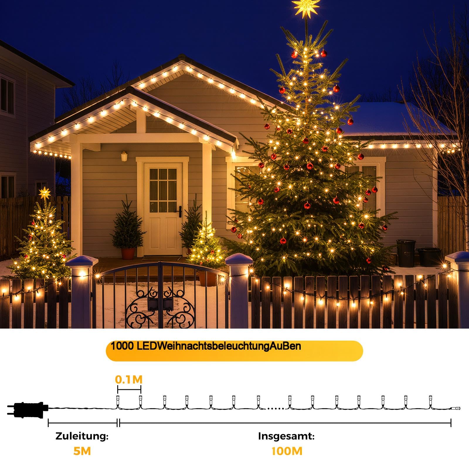 LaiTeny Guirlande LED Extérieur 100m 1000 LED Blanc Chaud avec Télécommande