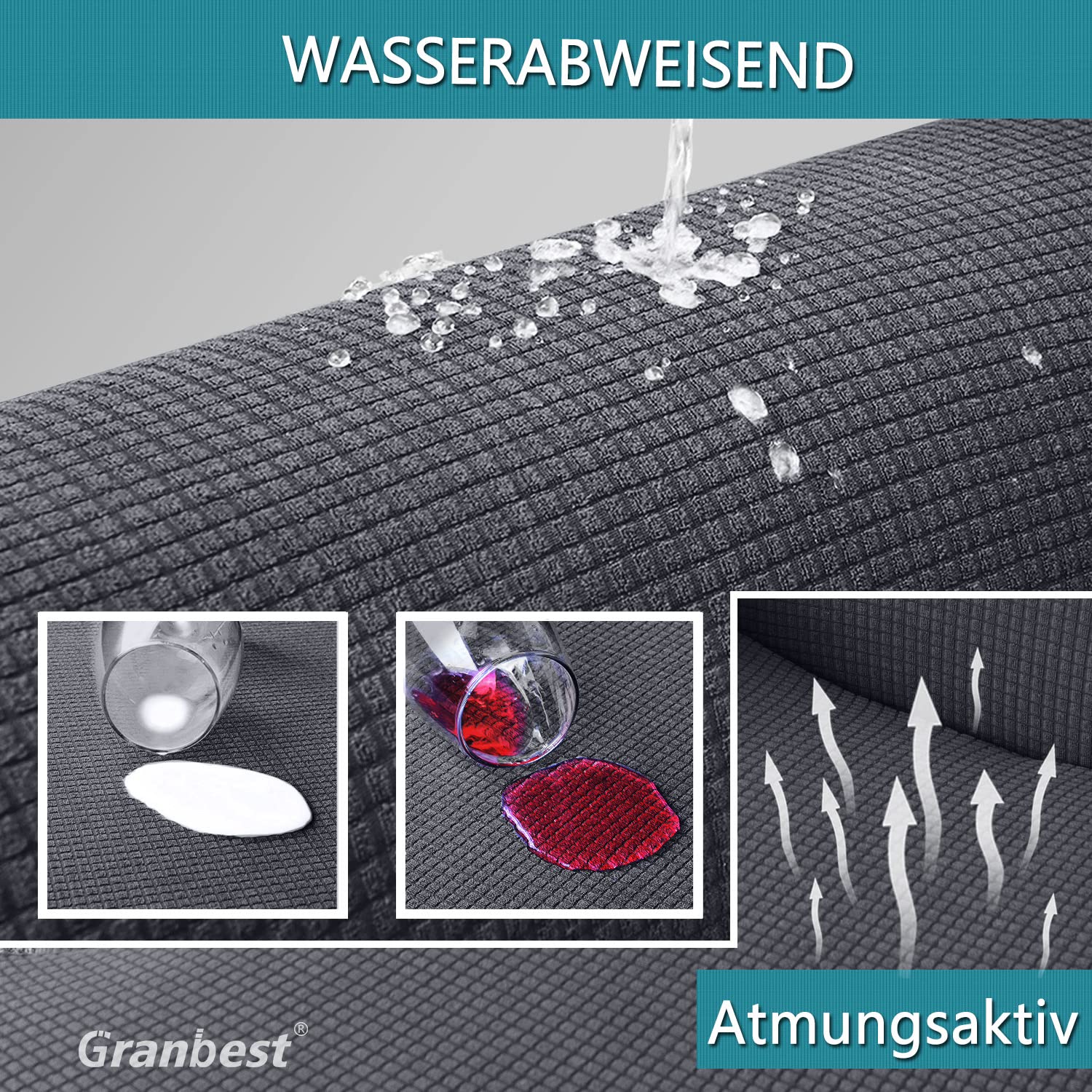 Granbest Copertura impermeabile senza braccioli, alta protezione per divano letto pieghevole, antiscivolo, senza braccioli, colore: grigio