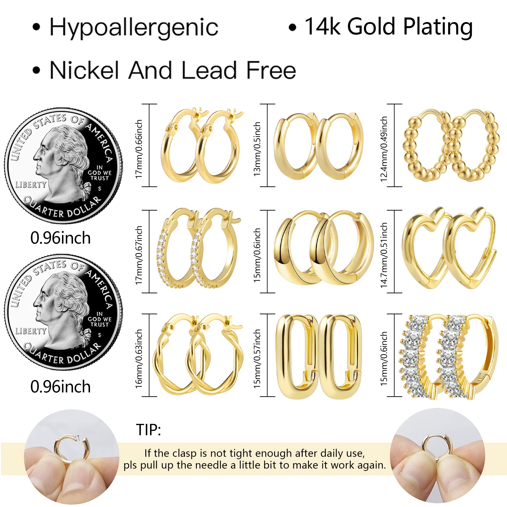 ALEXCRAFT Piccoli Orecchini a Cerchio, Orecchini Per Polsini Auricolari Da Donna, Orecchini a Cerchio Intrecciati Da Donna, Orecchini a Cerchio Spessi Vintage Ipoallergenici In Oro e Argento (9 Paia)