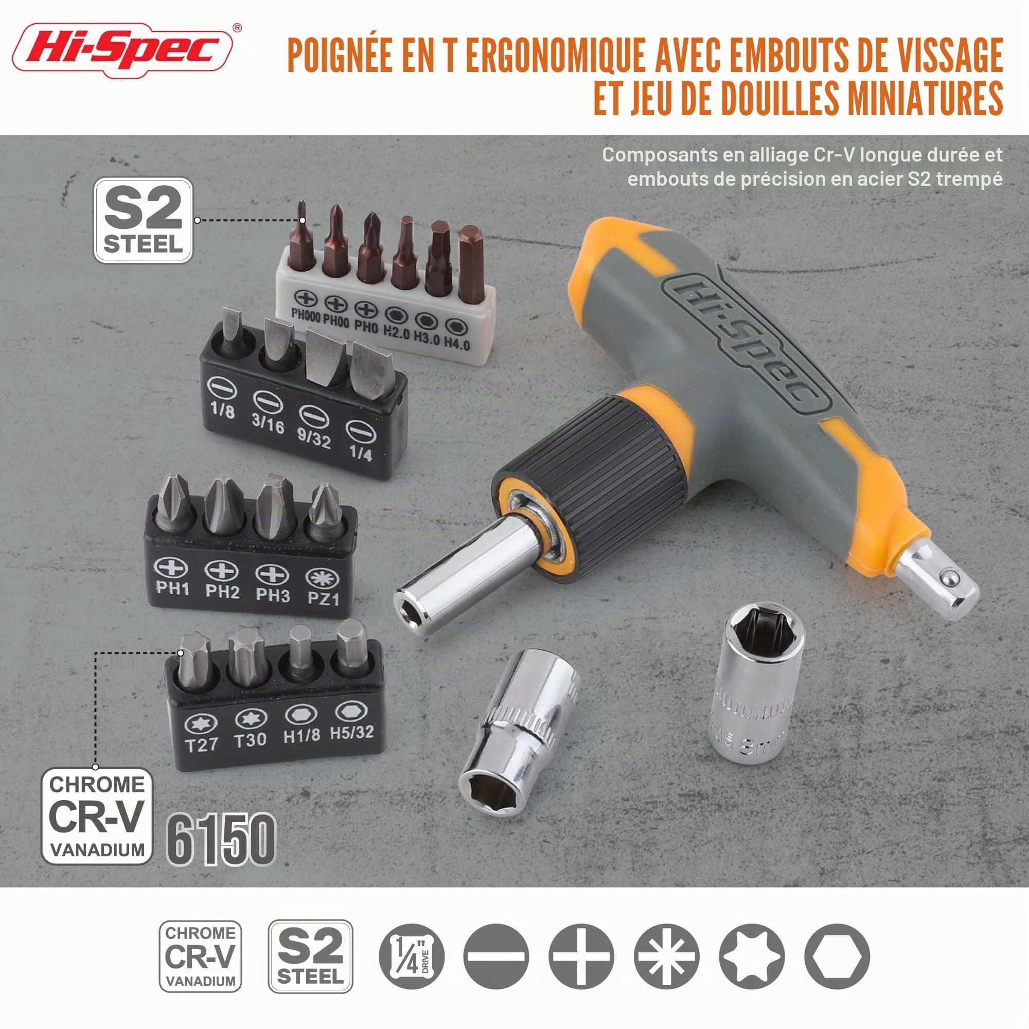Kit d'outils manuel compact Hi-Spec 30 pièces pour bricolage à domicile et au bureau. Kit de démarrage d'outils pour réparations domestiques dans une boîte à outils portable
