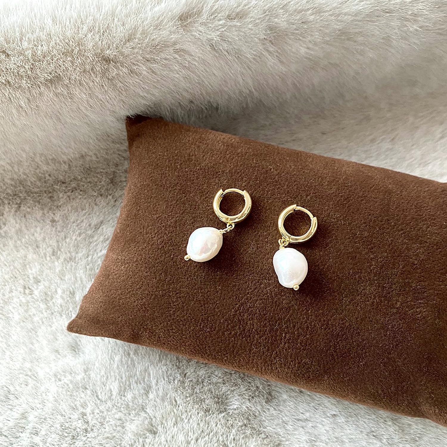 925 Sterling Silver 14K Gold Plated Delicate Small Hoop Pearl Earrings - Image 4