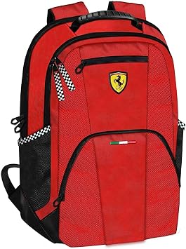 Ferrari - Mochila escolar grande roja + estuche con cremallera + diario +  llavero silbato + 10 bolígrafos de colores + marcador : Amazon.es: Equipaje