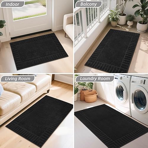 Miniatura 8 de BEQHAUSE Tapete antideslizante para puerta delantera, de perfil bajo, absorbente, lavable a máquina, resistente al fango, color negro, 24 x 36