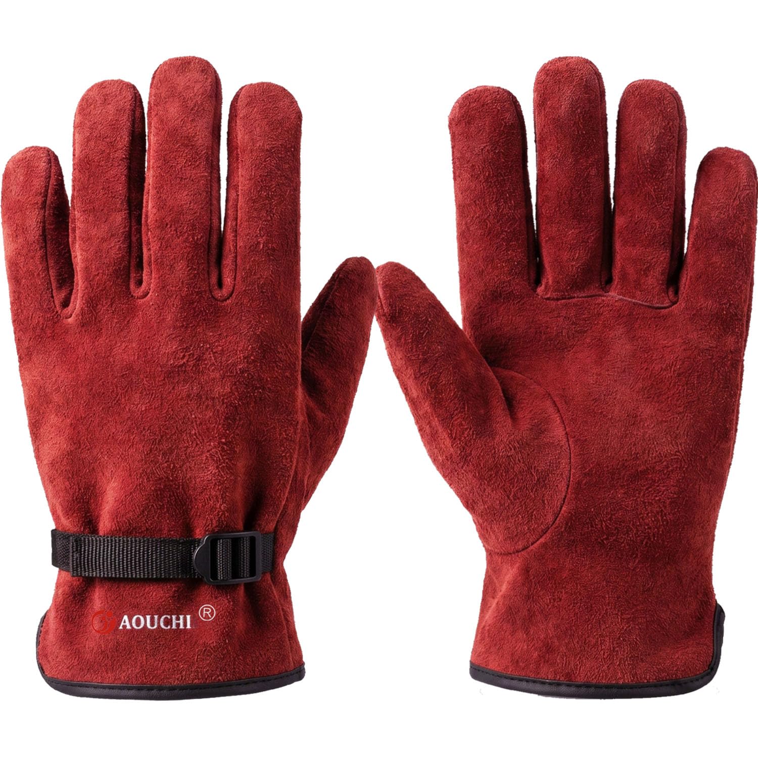 AOUCHI Kids Gardening Gloves for Age 2-15– Extra Soft Deerskin Suede Leather, Flexible Toddler Work Gloves for Outdoor DIY, Planting, Hiking, Painting – Red, 8-10 Years