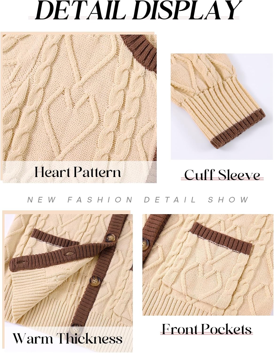 Women's Cable Knit Cardigan Sweater Winter Fall Cozy Button Down Knit Jackets Long Sleeve Open Front Coats - Image 6