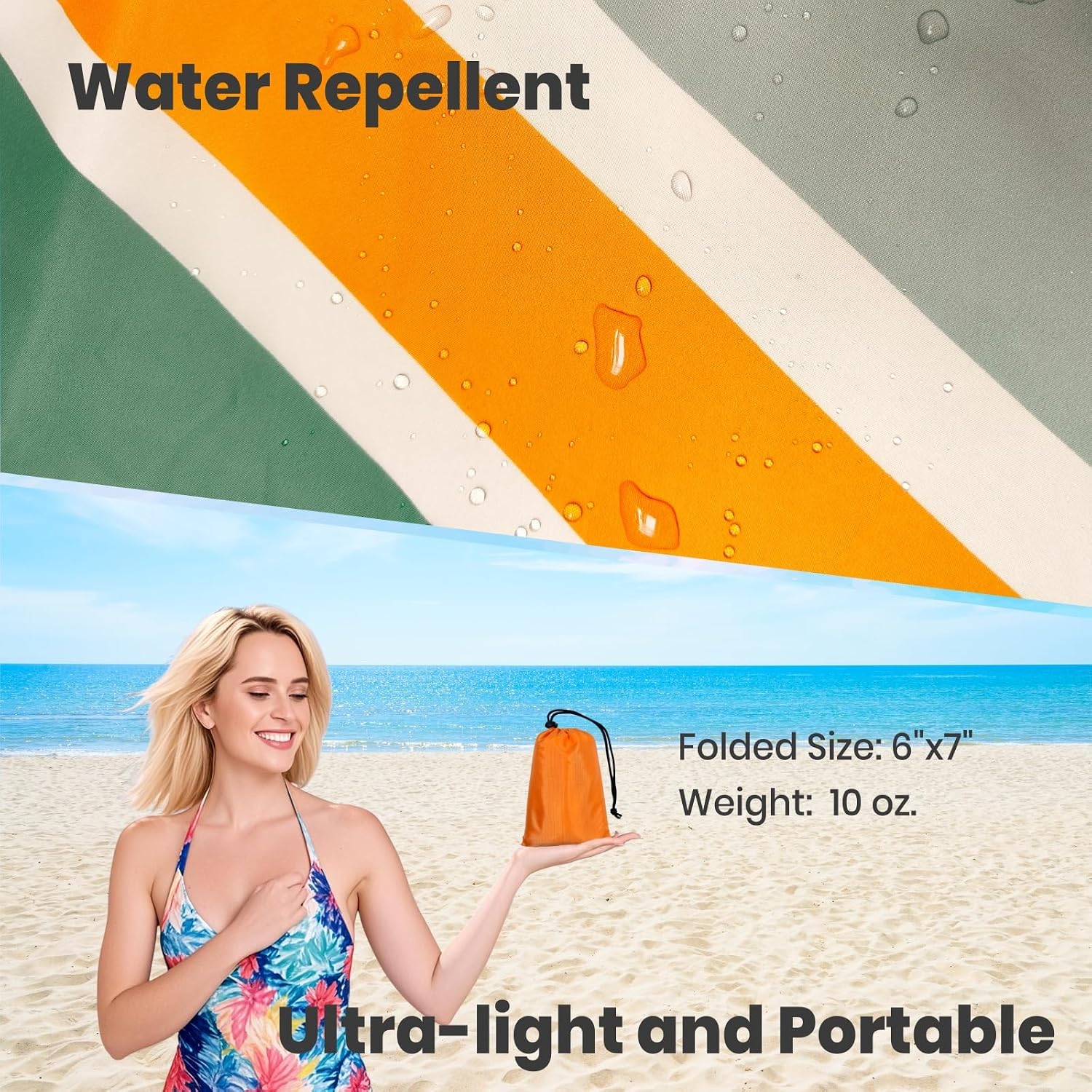 Oversized Sandproof Beach Blanket (83"x81"), Extra Large Beach Sheet for Up to 6 People. Sandfree Beach Mat, Big Sand Blankets with Sand Bags and Stakes. (Colored Wave)