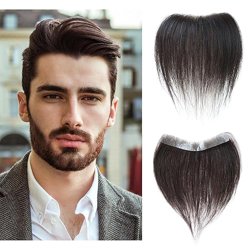 Cinta recta de tupé para hombre, cabello humano en forma de V, extensión de cabello negro natural, línea de cabello, base de piel fina, adornos de