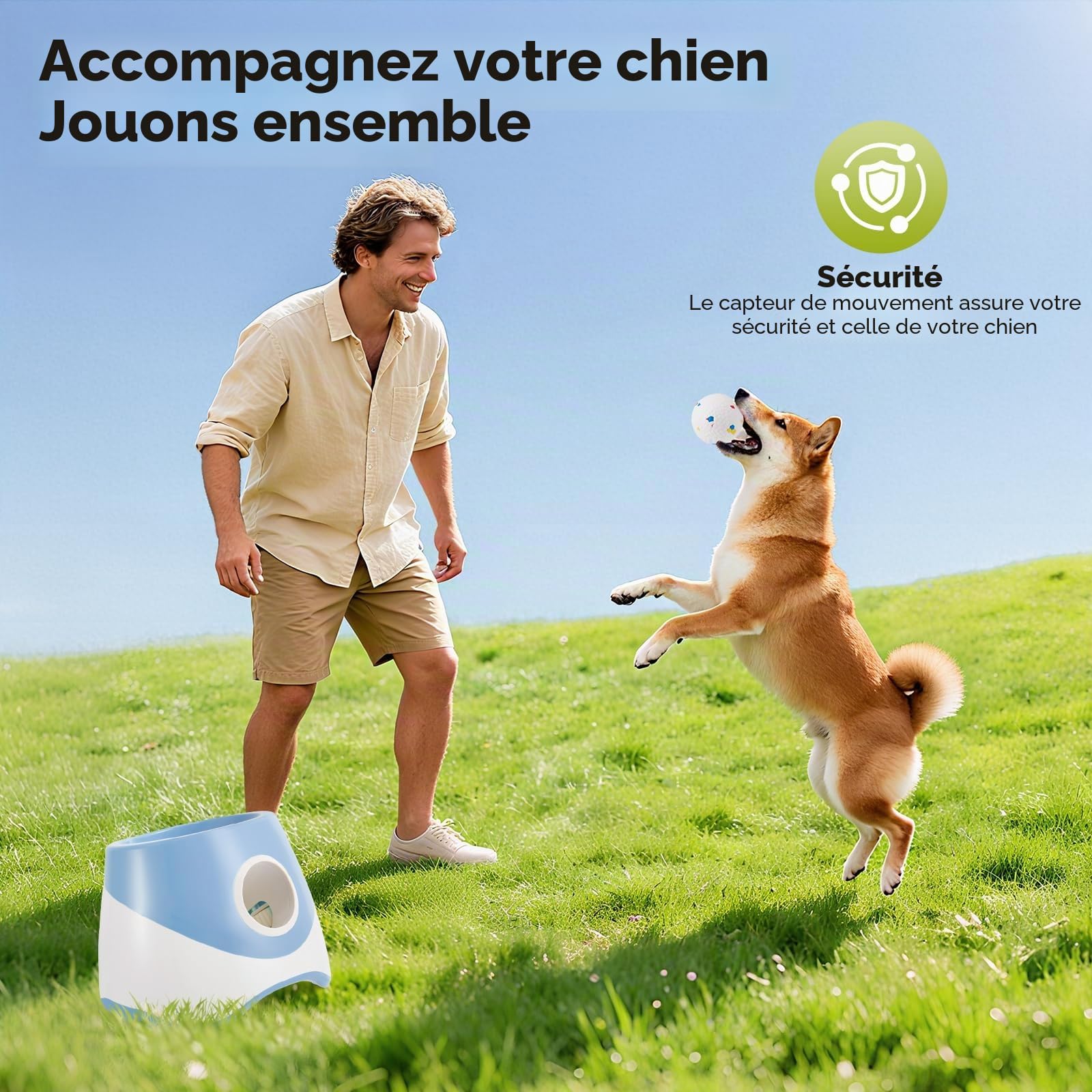 Lanceur De Balle pour Chien,3 Niveaux Distance,avec 6 Balles De Tennis | Rechargeable, Lanceur De Balle Automatique pour Intétieur &Extérieur