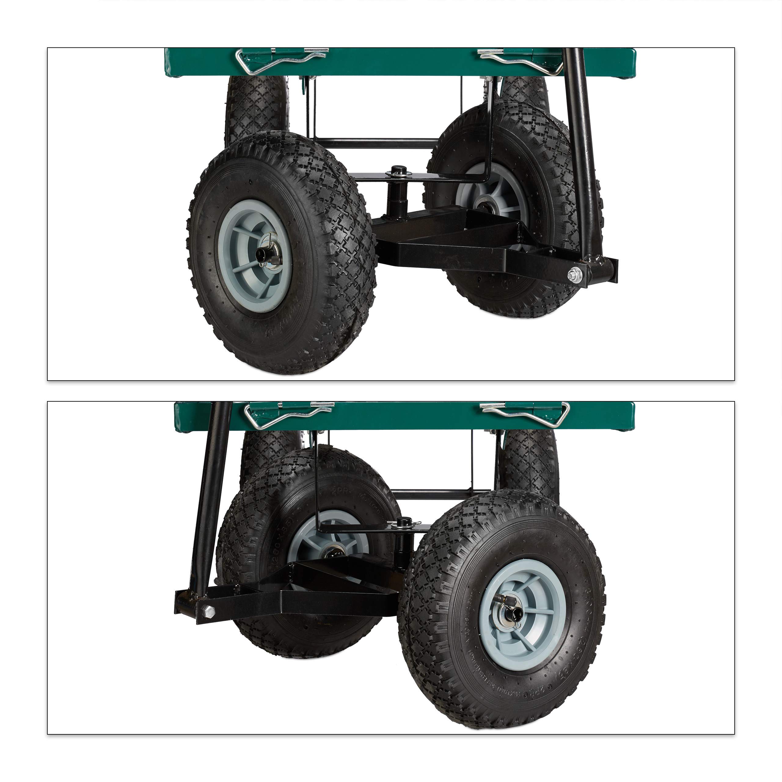 Relaxdays Carrello a Mano, Carretto Standard per il Giardino, da Esterno, Sponde Pieghevoli, max.150kg, Verde