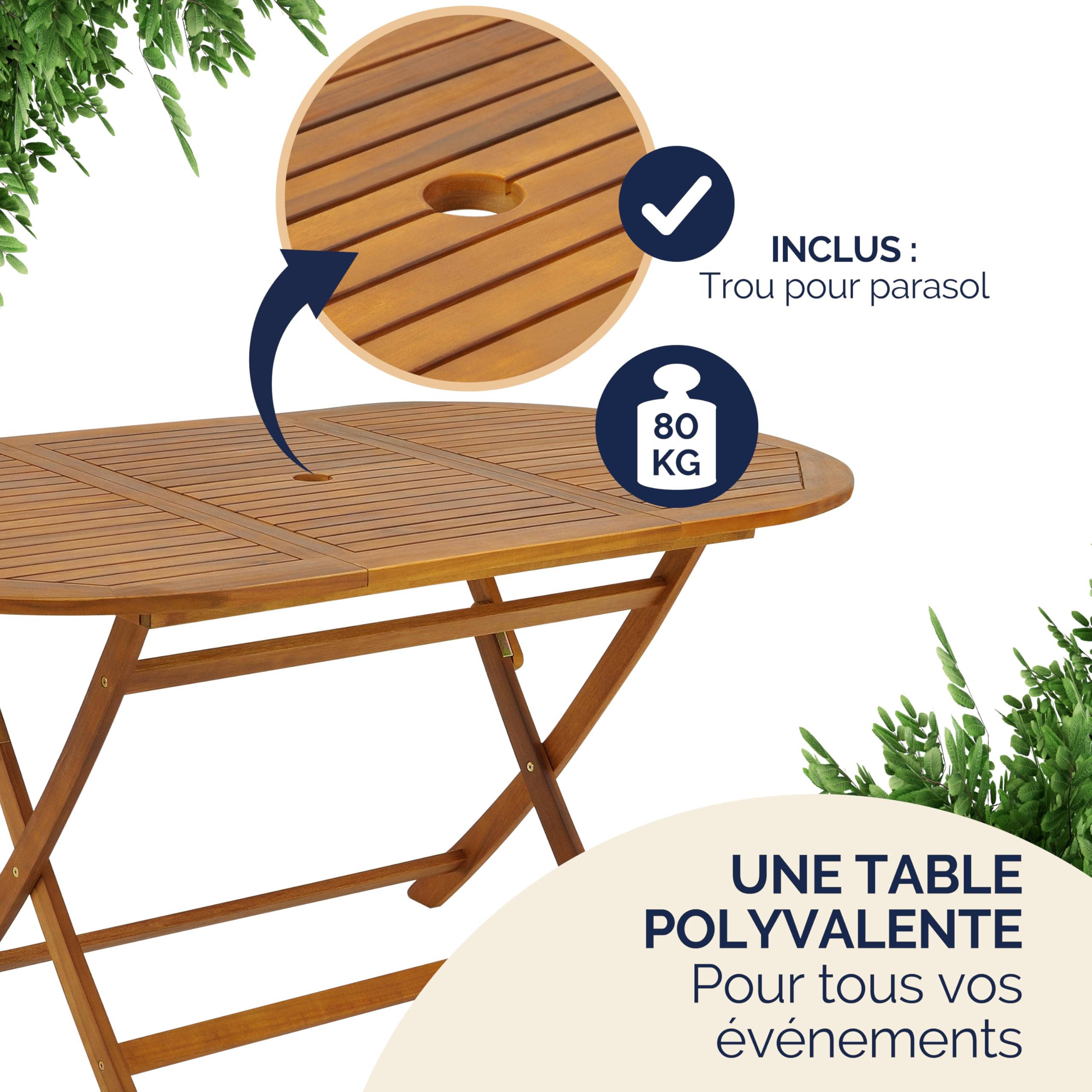 Casaria® Table De Jardin Exterieur avec Chaise 6 Personnes - Table Ovale Extensible en Bois D'Acacia, Résistant Aux Intempéries avec Trou pour Parasol Intérieur/Extérieur