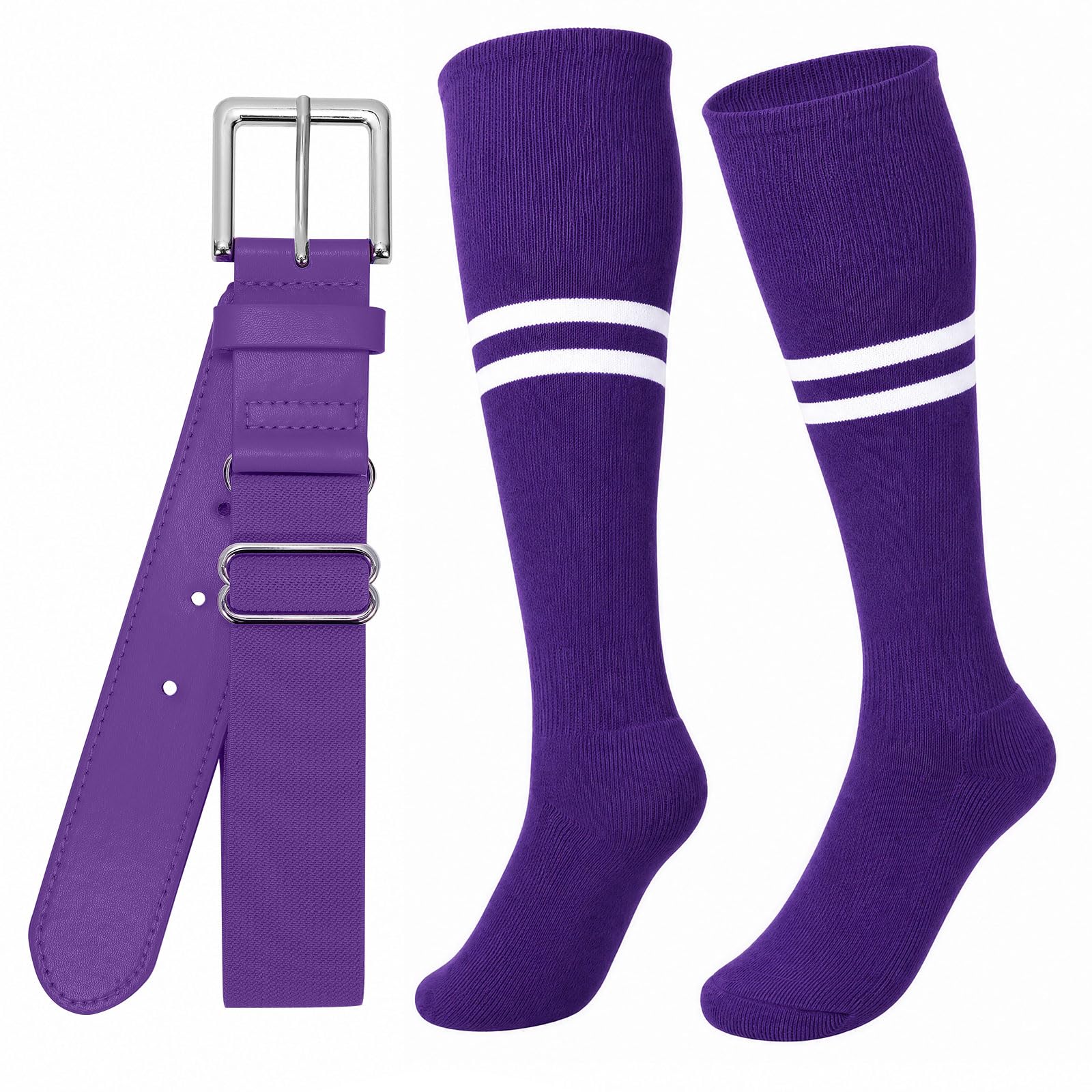 XZQTIVE Baseball Softball Socks and Belt Combo Set Adjustable Softball Socks and Elastic Belt for Kids Youth Adult