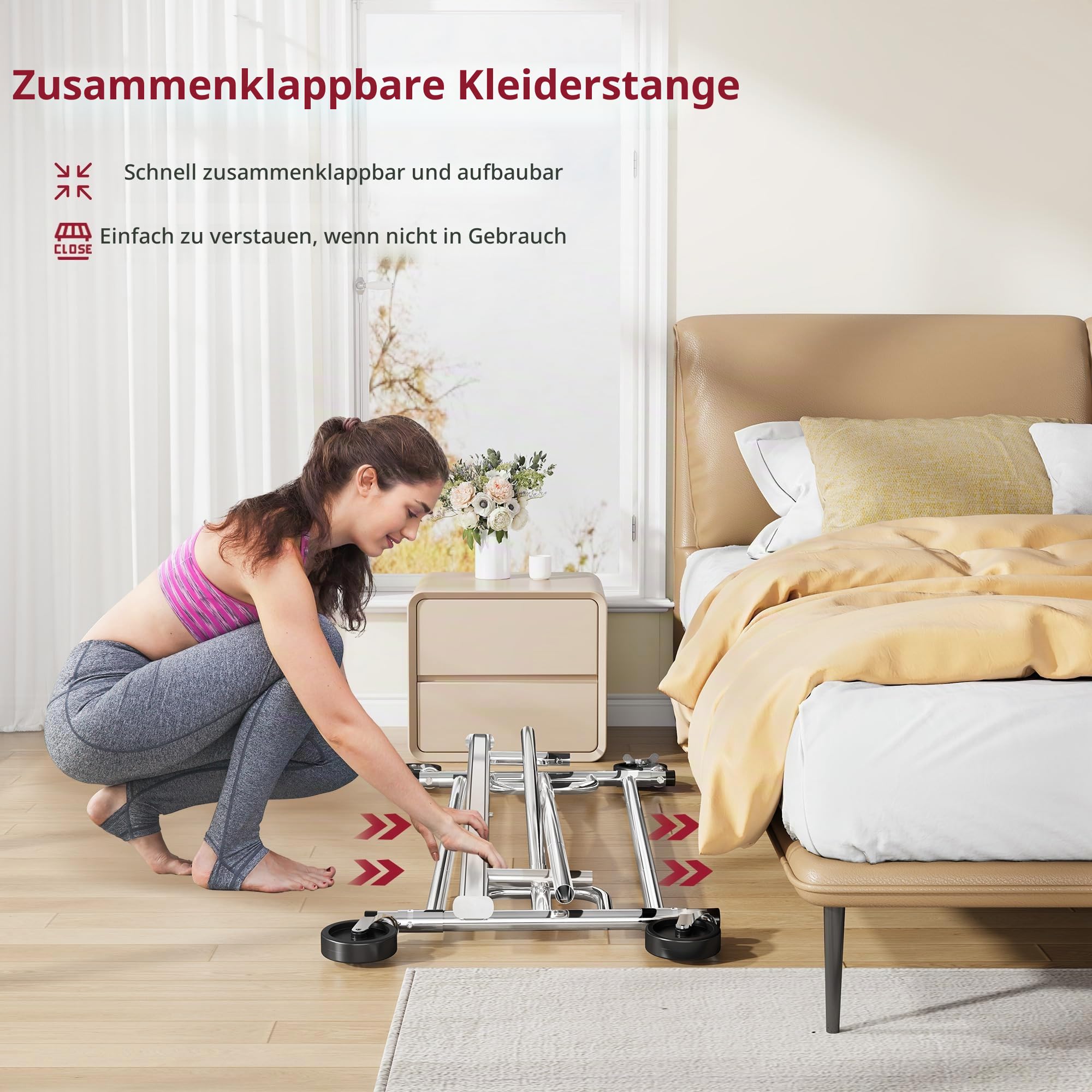 Tajsoon Schwerlastkleiderständer, Bis 159 kg, Rollbarer Kleiderständer mit Rollen und Ausziehbarer Stange, Zusammenklappbarer Kleiderständer mit Bodenablage, für den Gewerblichen Einsatz, Verchromt