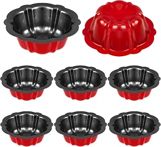 Ctosree 8 Pcs 4 Inches Fluted Mini Cake Pan Nonstick Fluted Cake Pan Carbon Steel Tube Metal Tube Oven Baking Mold with Flower Shape for Cupcake (Red)