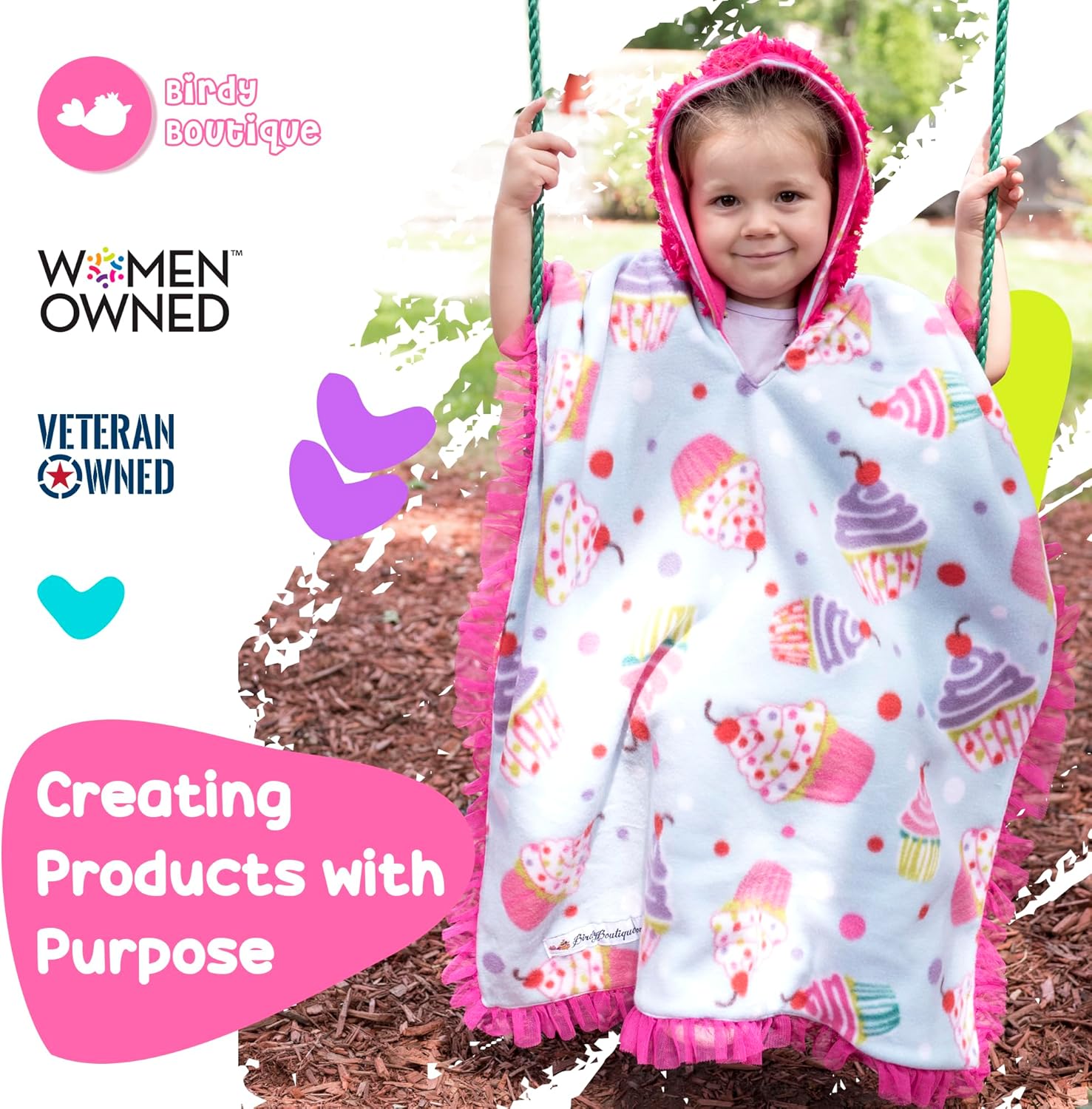 Birdy Boutique Car Seat Poncho for Kids – Reversible Warm Blanket with Hoodie – Safe to Use Over Seat Belts – Easy On, Easy Off, and Doesn’t Impact Seat Performance - Cupcake – One Size - Image 7