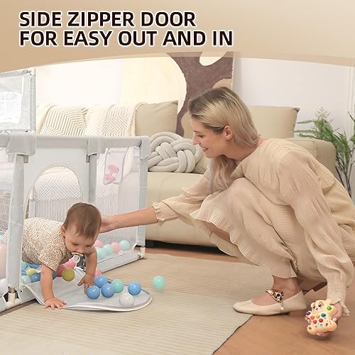 Miniatura 5 de Corralito para bebés y niños pequeños, 73 x 71 pulgadas, corralito para bebés con tapete para interiores y exteriores, con corralito transpirable