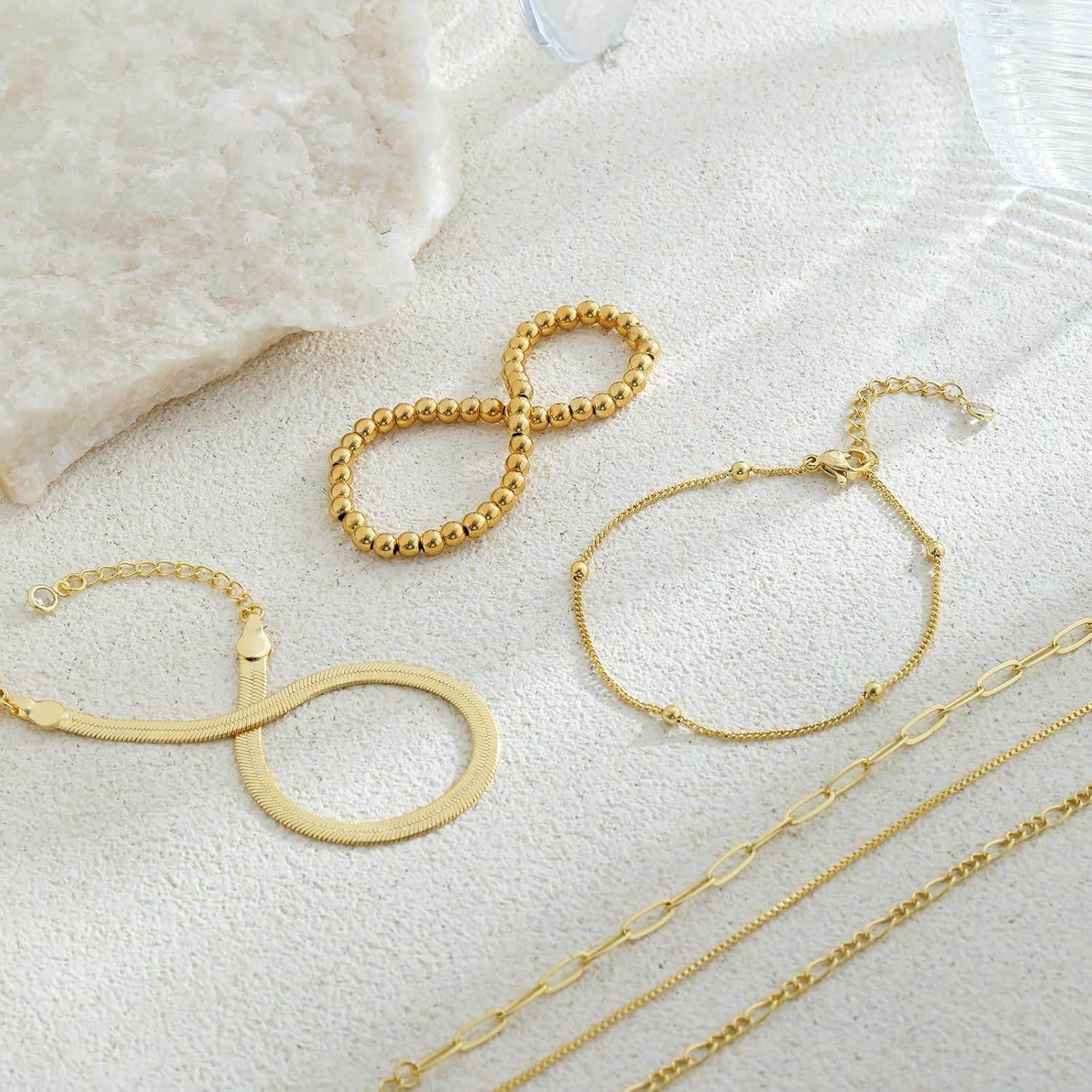 VIROMY Gold Bracelets for Women Waterproof,14K Gold Plated Dainty Layered Stackable Bracelet Set No Tarnish Adjustable Size Jewelry Sets Gifts - Image 6