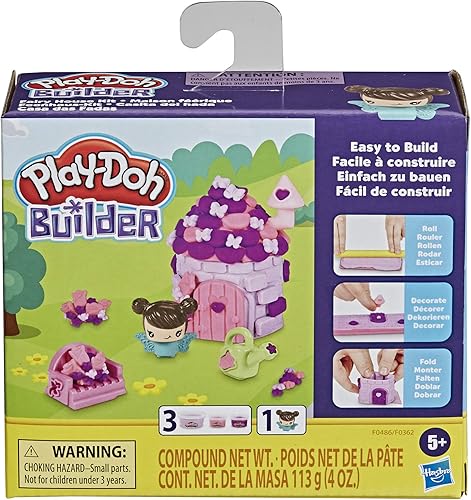 Play-Doh Builder Fairy House Kit de construcción de juguetes para niños de 5 años en adelante con 3 colores no tóxicos, juego de manualidades fácil