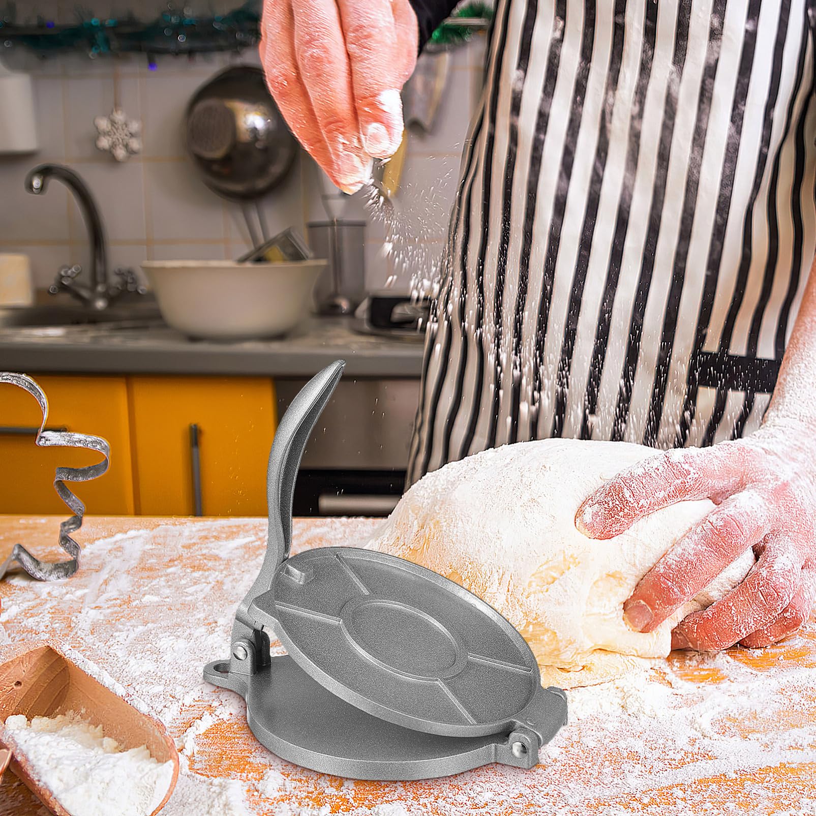 KESYOO Tortilla Press Folding Aluminum Tortilla Maker Roti Pie Press Kitchen Tool Silver 6.49 x 6.29 x 0.51 Inches