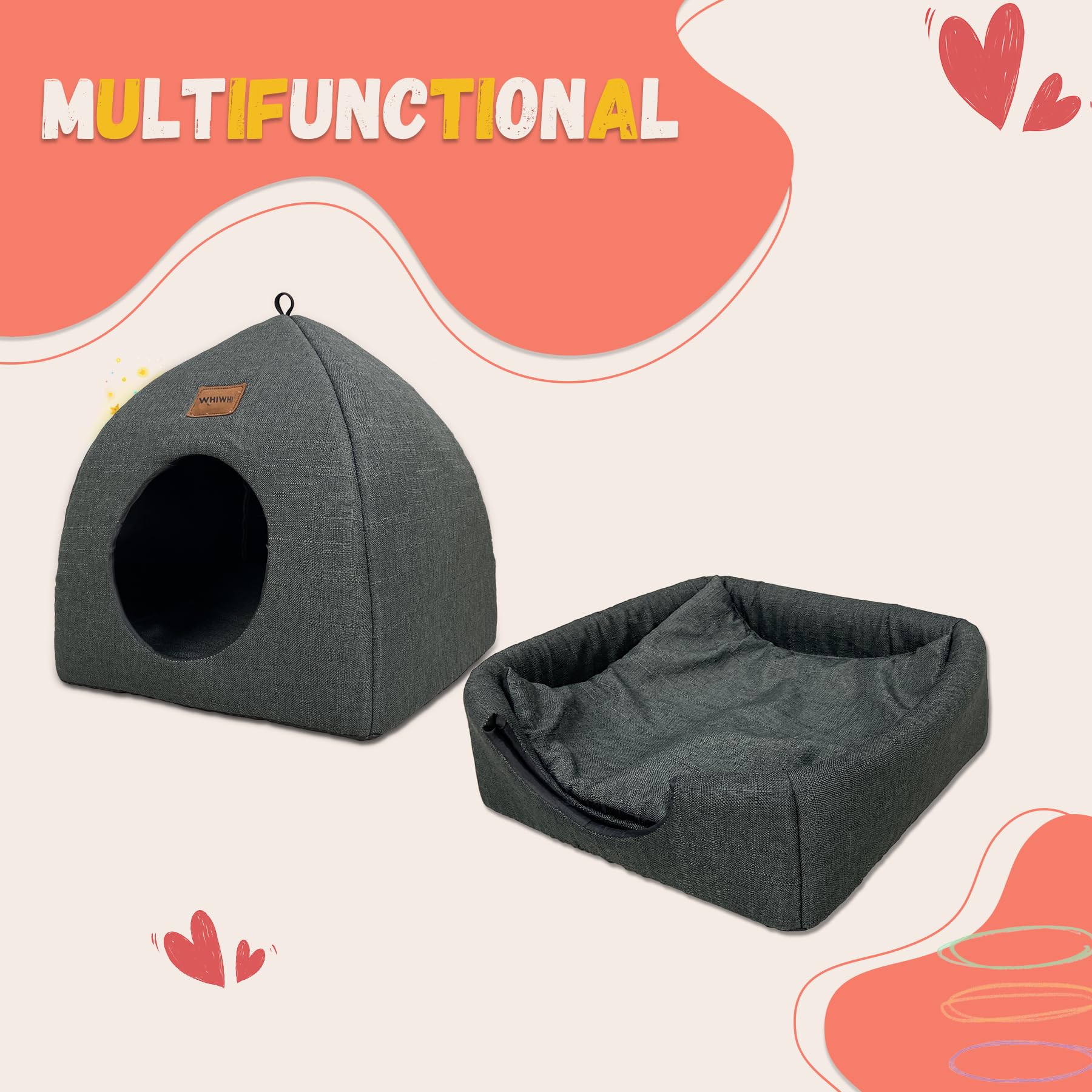 Casetta Per Gatti Whiwhi 40x40x35 Cm - Grotta Con Cuscino Lavabile, Letto Igloo Per Interni - Foto 8