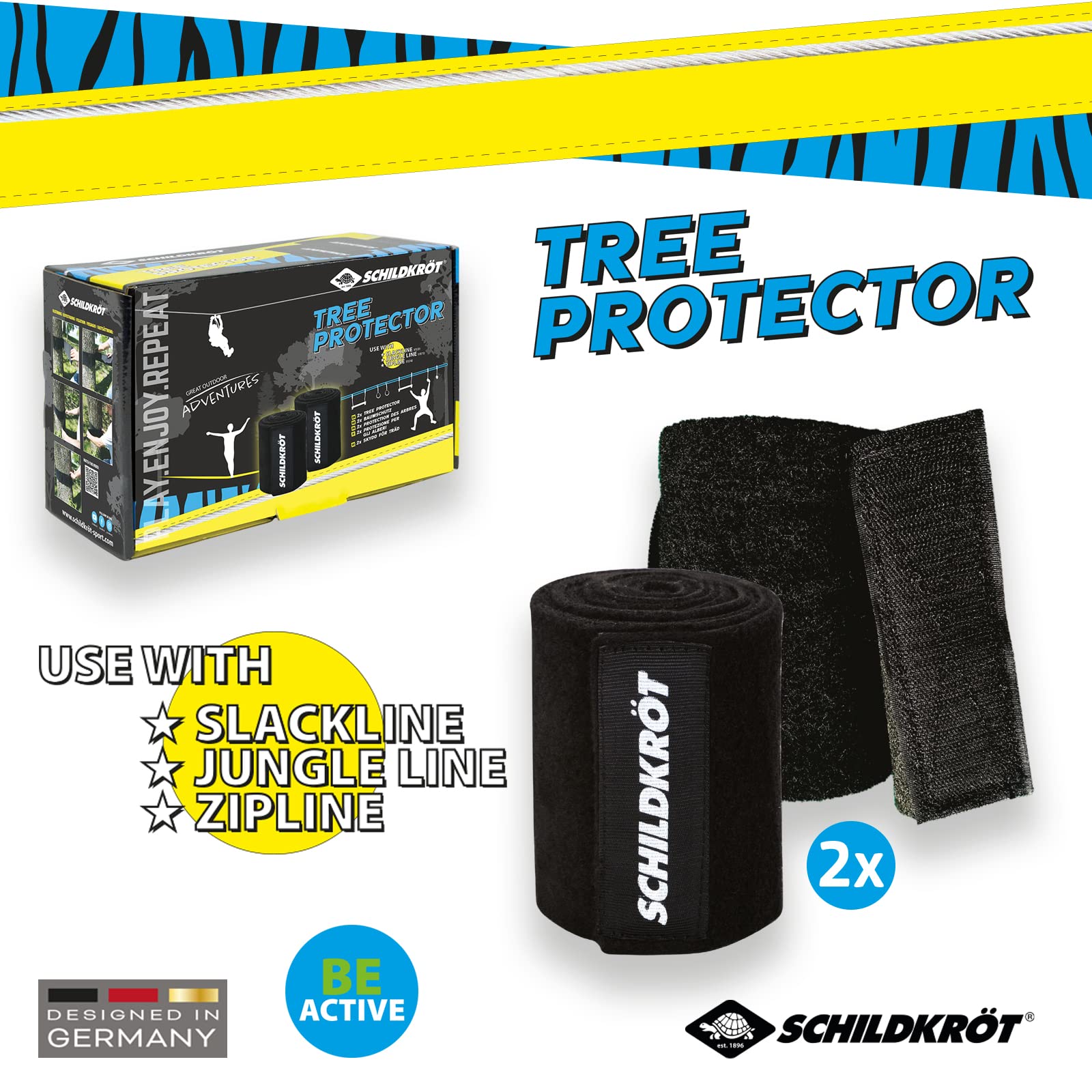Schildkröt Protection d'arbre pour Slackline, Jungle Line, Zipline, Set Complet pour 2 Arbres, Version XXL, avec Velcro pour Un Montage Facile