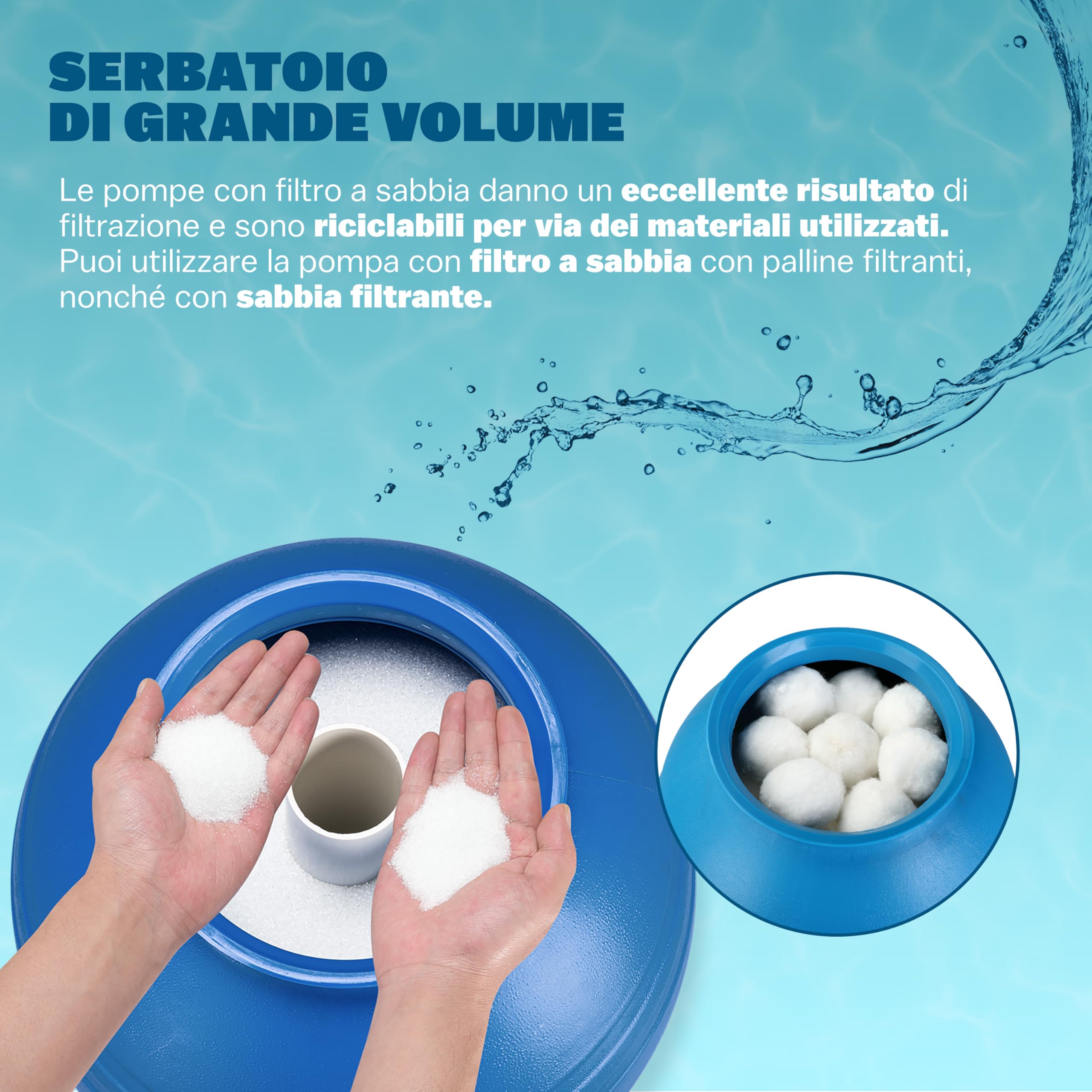 MONZANA® Filtro per Piscina a 7 vie 10.200L/h Filtrazione a Sabbia Pompa Filtraggio Serbatoio 25L