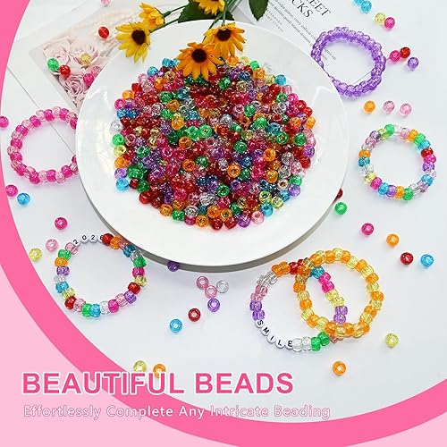 Vista 7 de Amaney - 1000 cuentas de plástico para poni de 0.236 x 0.354 in, mezcla de colores mezclados con purpurina transparente