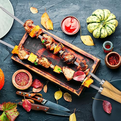 Miniatura 3 de Pinchos planos, 10 brochetas de acero inoxidable para barbacoa de metal, pinchos reutilizables para asar a la parrilla, juego de pinchos para fogata