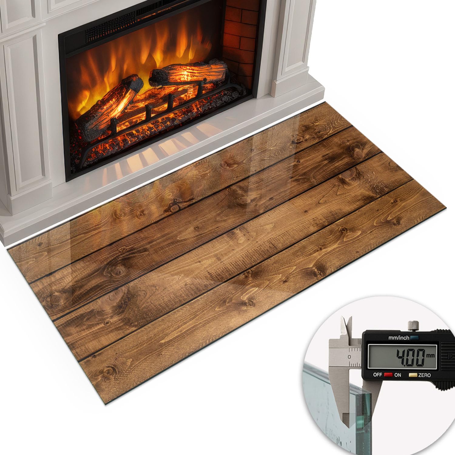 Piastra per Camino di Vetro Temperato 100x50 cm Resistente a Scintille e Graffi Protezione del Pavimento dal Calore Premium Design Elegante e Sicuro - Tavola di legno con venature