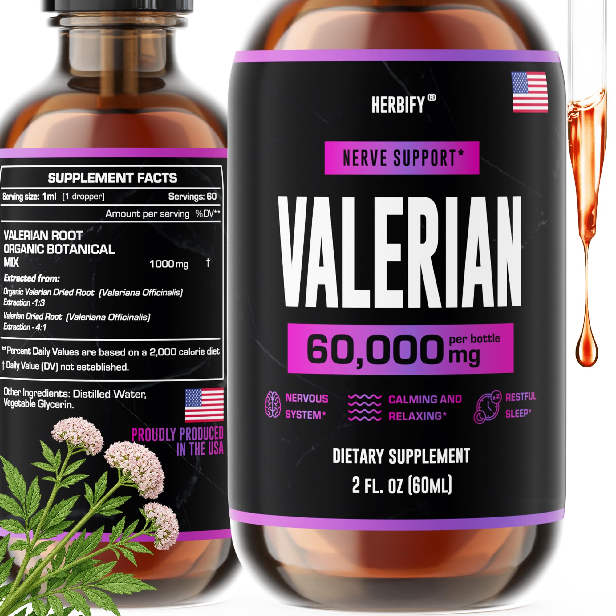 Valerian Root Supplement - Valerian Root Tincture – Nervous System Support 2 Fl oz