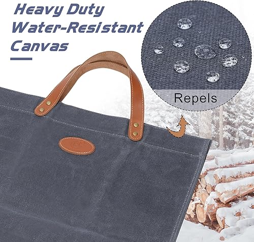 Miniatura 5 de Rejilla para chimenea de 24 pulgadas, resistente con retenedor de brasa, accesorios de chimenea, lona encerada con asas de cuero, portador de madera