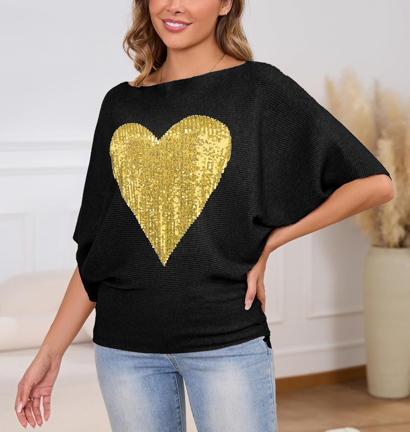 MAKARTHY Womens Batwing Sleeves Knitted Dolman Pullovers Boat Neck Tops Sweatershirts - Image 3