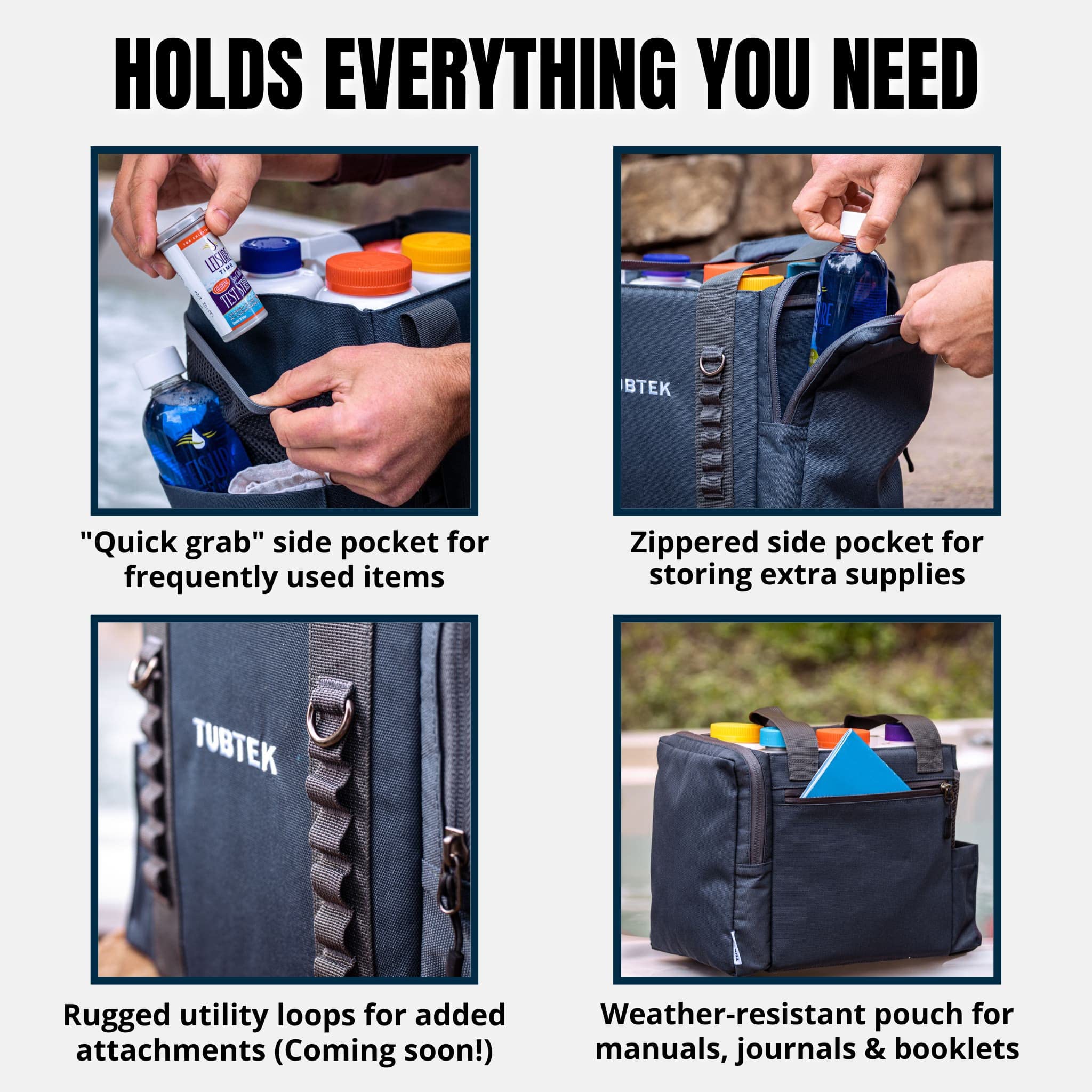 Bolsa de productos químicos para bañera de hidromasaje (negro) | Almacenamiento de bañera de hidromasaje para todos tus productos químicos y accesorios de bañera de hidromasaje | Sostiene todas las 3