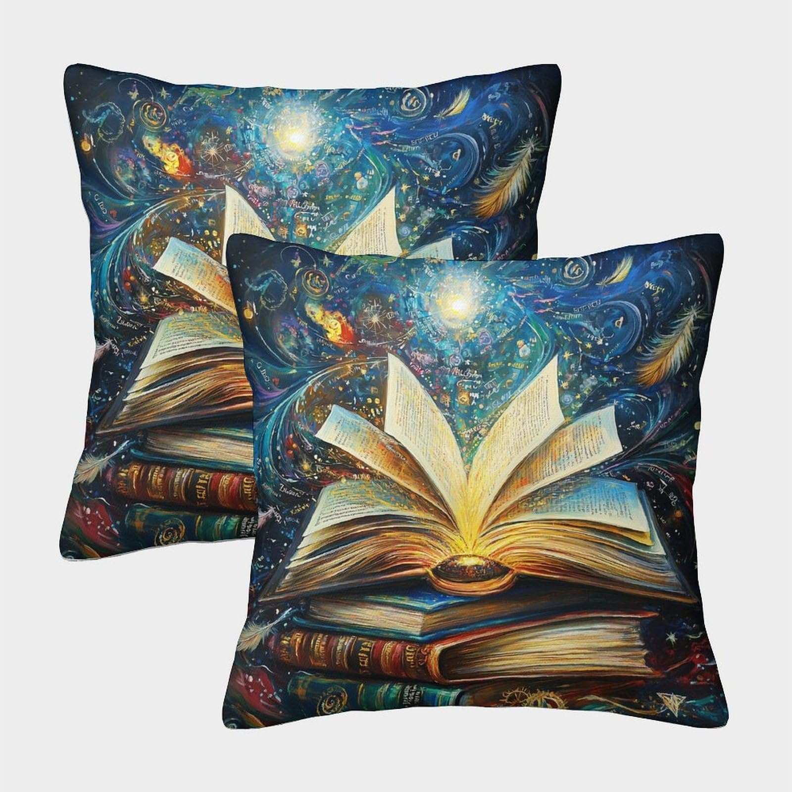 GXYUAOIEF Magic Books Cushion Covers Set of 2 Universe Cushion Cases Square Pillowcases for Sofa Chair Living Room with Smooth Invisible Zip Homeware 40x40cm