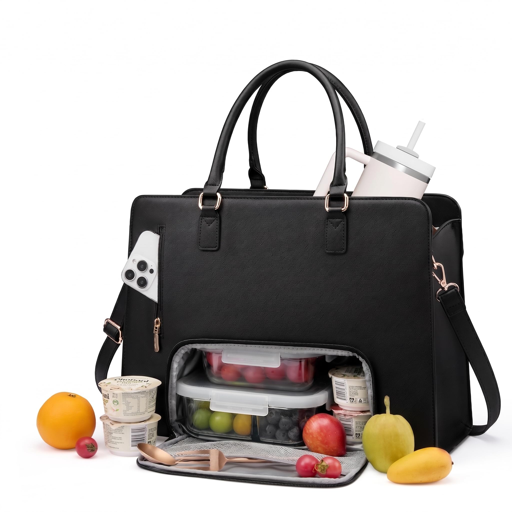 LOVEVOOK Laptop Tote Bag for Women,Leather Work Bag with Tumbler Holder