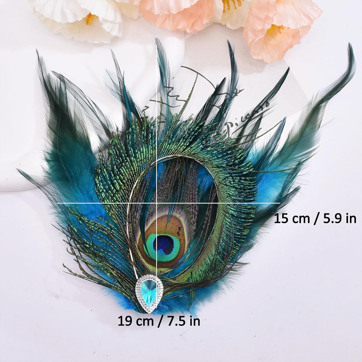 Peacock Feather Hair Clip Feather Fascinator Crystals Hairpin Peacock Hair Clip 1920s Costume Halloween Cosplay Women Girls Hair Accessories - Image 7
