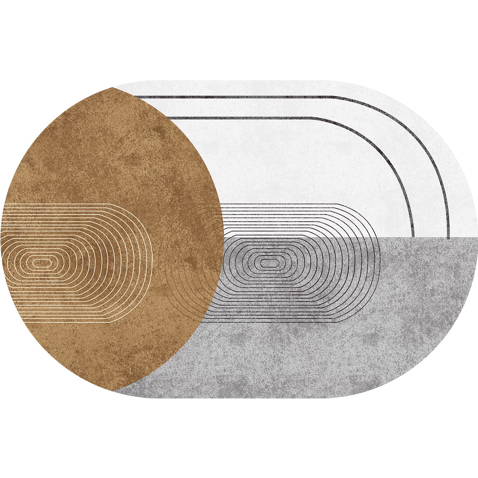 Moderner geometrischer ovaler Teppich, abstraktes Druckdesign, für Wohnzimmer, Schlafzimmer, Flur, Dekoration, Braun, 150 x 220 cm