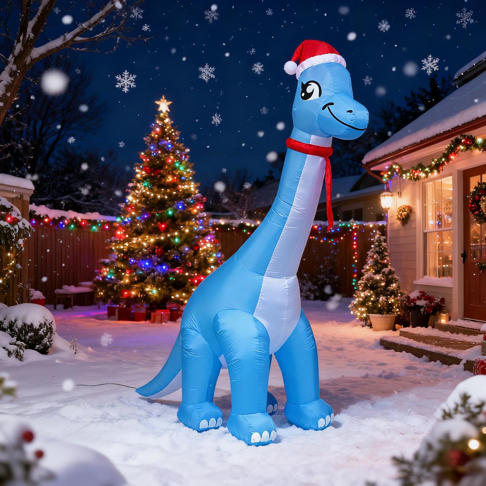 Nadmuchiwane Dekoracje Świąteczne 3,6 M LED Świetlny Dinozaur | Świąteczne Inflatable Dekoracje Ogrodowe na Święta do Ogrodu Podwórka Tarasu Podjazdu Drzwi Wejściowych