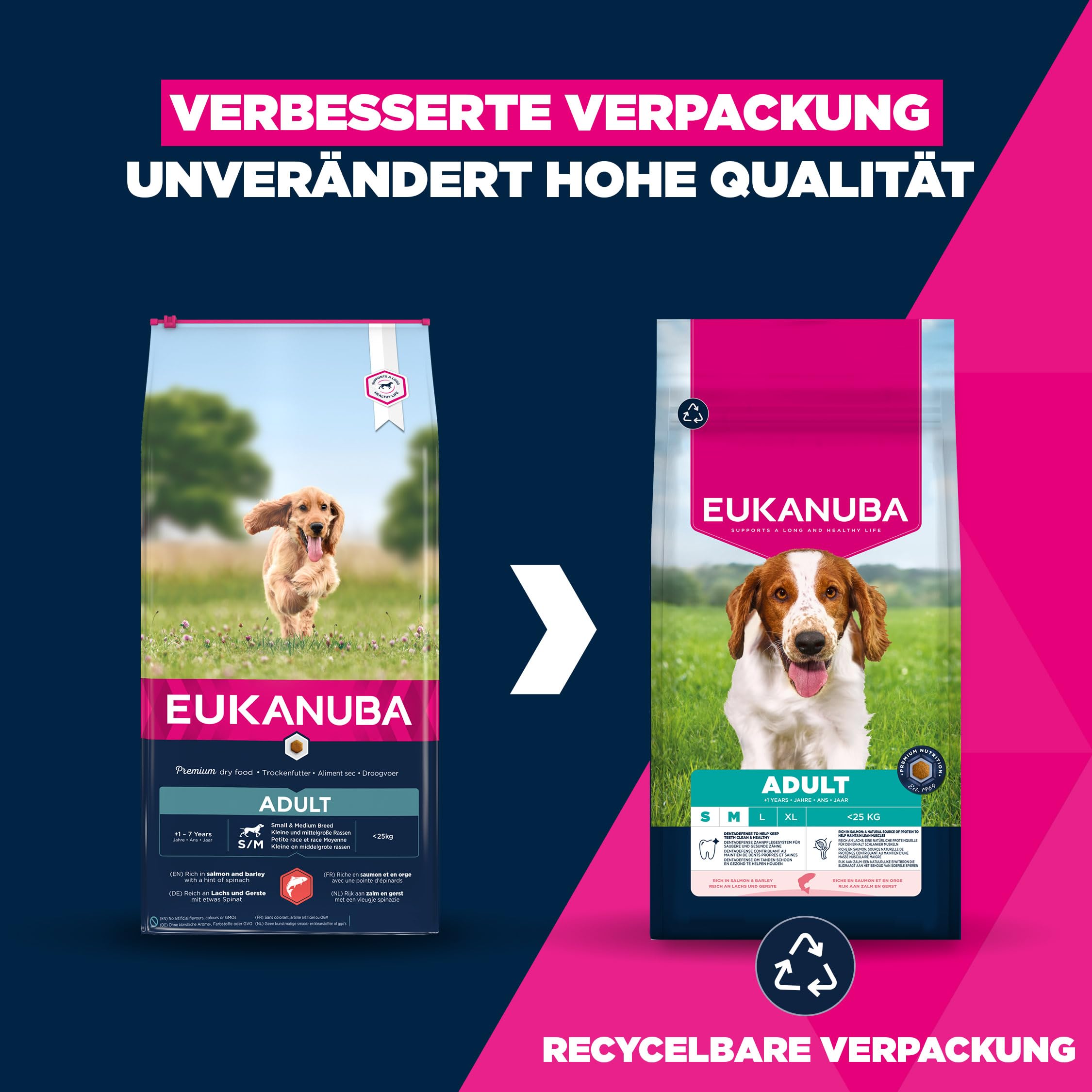 Eukanuba Hundefutter Trocken mit Lachs und Gerste für kleine und mittelgroße Rassen - Premium Trockenfutter für ausgewachsene Hunde, 12 kg