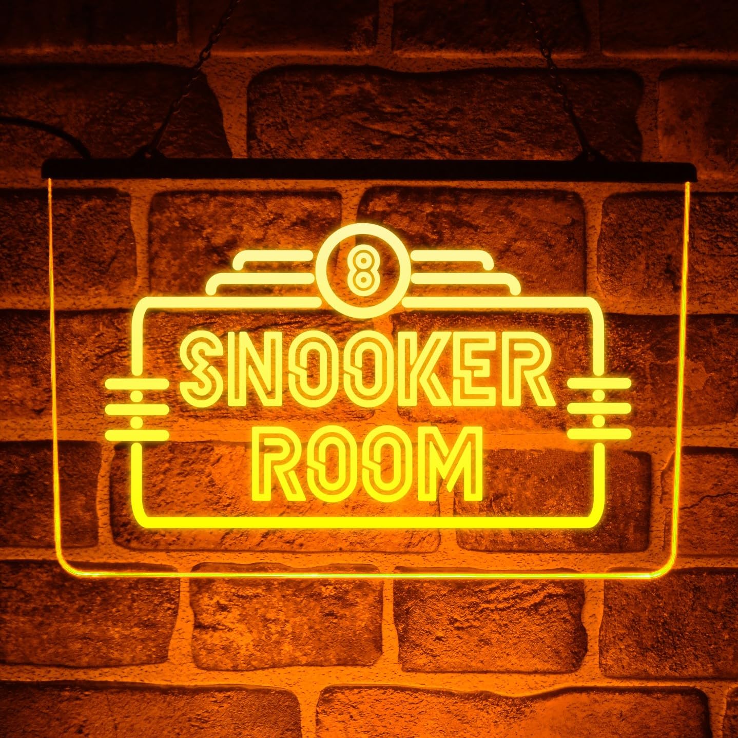 Snooker Room LED Neon Light Sign – Multicolour 8 Ball Light Up Hanging Wall Decor for Billiards Room, Club, Bar or Man Cave | USB Powered (Yellow)